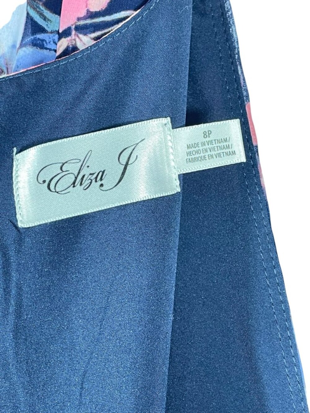 Eliza J Navy Floral Chiffon Wrap Maxi Dress Belted Size 8 Petite - Picture 5 of 15